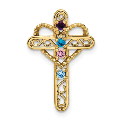 14K Yellow Gold Genuine 4 Stone Mother's Cross Pendant