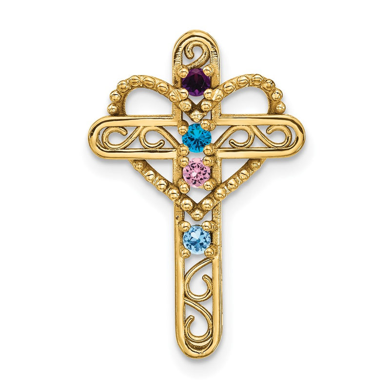 14K Yellow Gold Genuine 4 Stone Mother's Cross Pendant