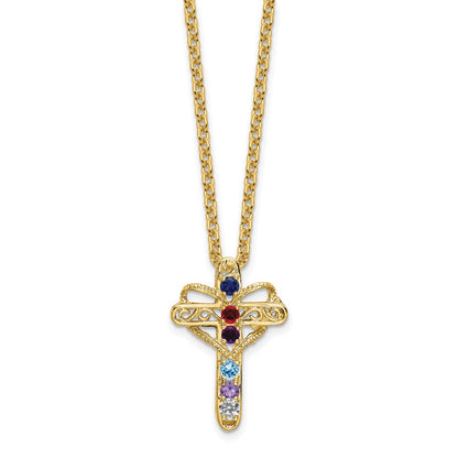 14K Yellow Gold Genuine 6 Stone Mother's Cross Pendant