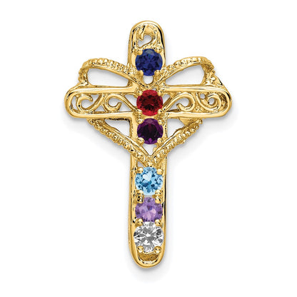 14K Yellow Gold Genuine 6 Stone Mother's Cross Pendant