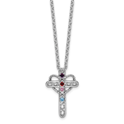 14k White Gold Genuine Mother's Cross Pendant