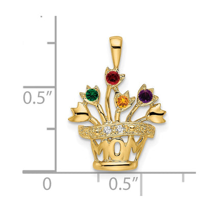 14K Yellow Gold Genuine Diamond Mother's Pendant