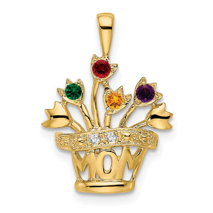 14K Yellow Gold 2mm Synthetic Diamond Family Jewelry Pendant