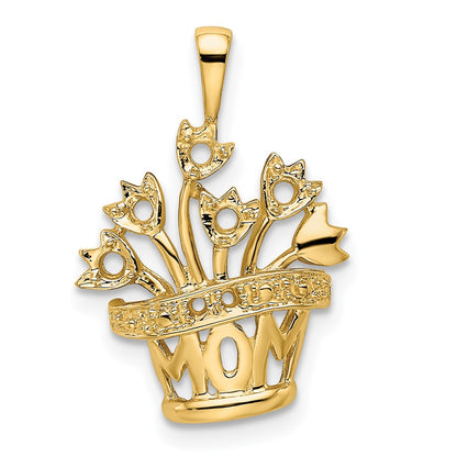 14K Yellow Gold Genuine Diamond Mother's Pendant