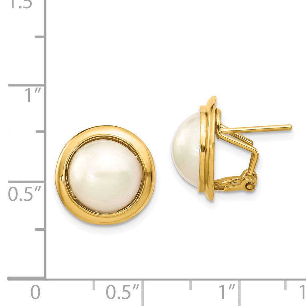 14K Yellow Gold 10-11mm White Freshwater Cultured Mabe Pearl Omega Back Earrings