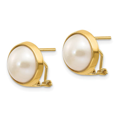14K Yellow Gold 10-11mm White Freshwater Cultured Mabe Pearl Omega Back Earrings
