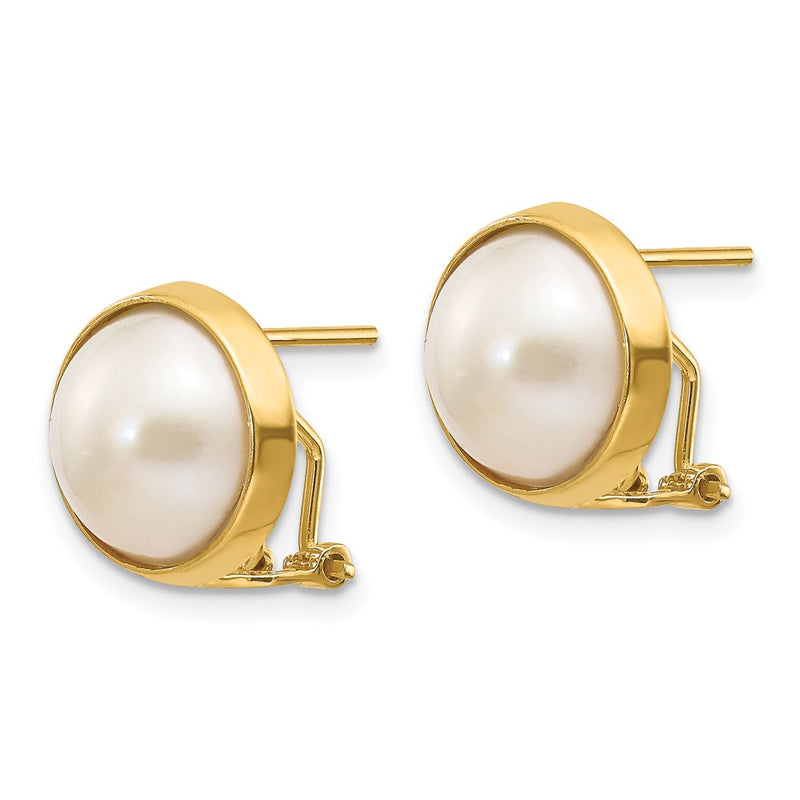14K Yellow Gold 10-11mm White Freshwater Cultured Mabe Pearl Omega Back Earrings