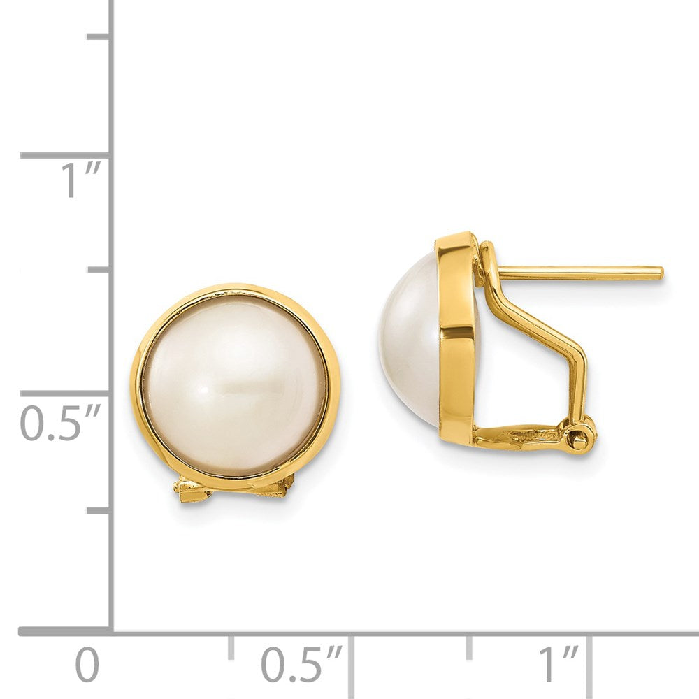 14K Yellow Gold 10-11mm White Freshwater Cultured Mabe Pearl Omega Back Earrings