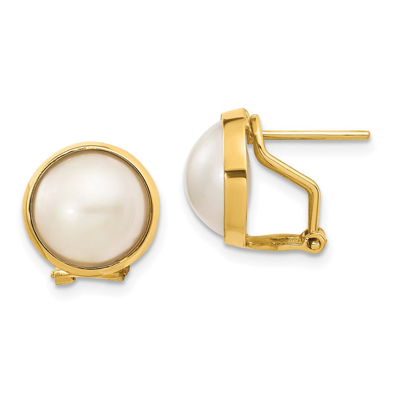 14K Yellow Gold 10-11mm White Freshwater Cultured Mabe Pearl Omega Back Earrings