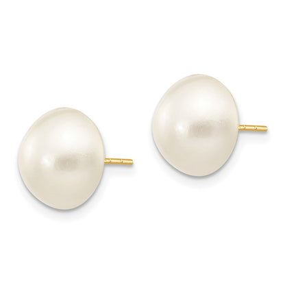 14K Yellow Gold 10-11mm White Freshwater Cultured Mabe Pearl Post Earrings
