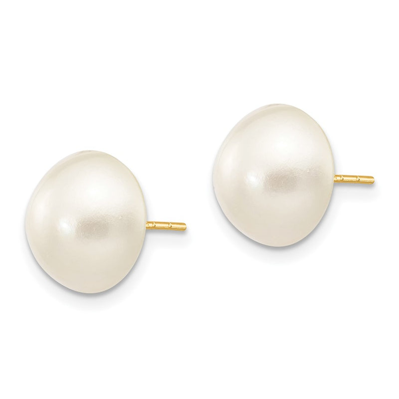 14K Yellow Gold 10-11mm White Freshwater Cultured Mabe Pearl Post Earrings