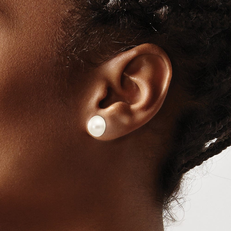 14K Yellow Gold 10-11mm White Freshwater Cultured Mabe Pearl Post Earrings
