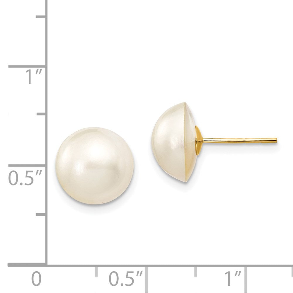14K Yellow Gold 10-11mm White Freshwater Cultured Mabe Pearl Post Earrings