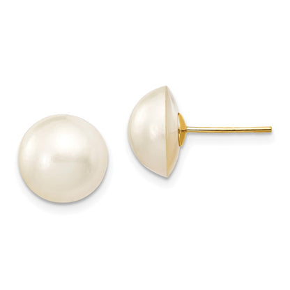 14K Yellow Gold 10-11mm White Freshwater Cultured Mabe Pearl Post Earrings