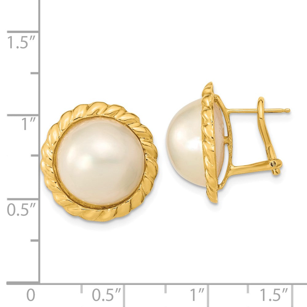 14K Yellow Gold 13-14mm White Mabe Saltwater Cultured Pearl Omega Back Earrings