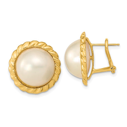 14K Yellow Gold 13-14mm White Mabe Saltwater Cultured Pearl Omega Back Earrings