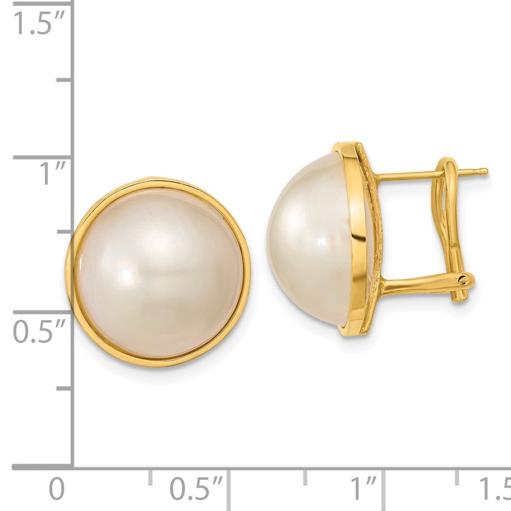 14K Yellow Gold 14-15mm White Mabe Saltwater Cultured Pearl Omega Back Earrings