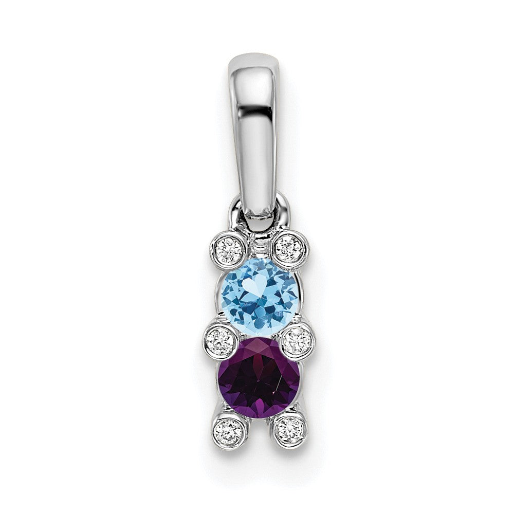 14K White Gold Family Jewelry Synthetic Stone & Diamond Set Pendant
