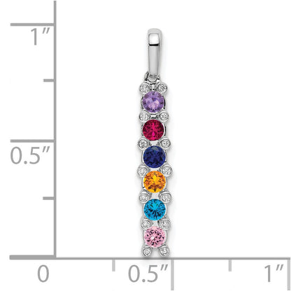 14K White Gold Family Jewelry Synthetic Stone & Diamond Set Pendant
