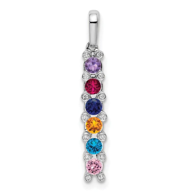 14K White Gold Family Jewelry Synthetic Stone & Diamond Set Pendant
