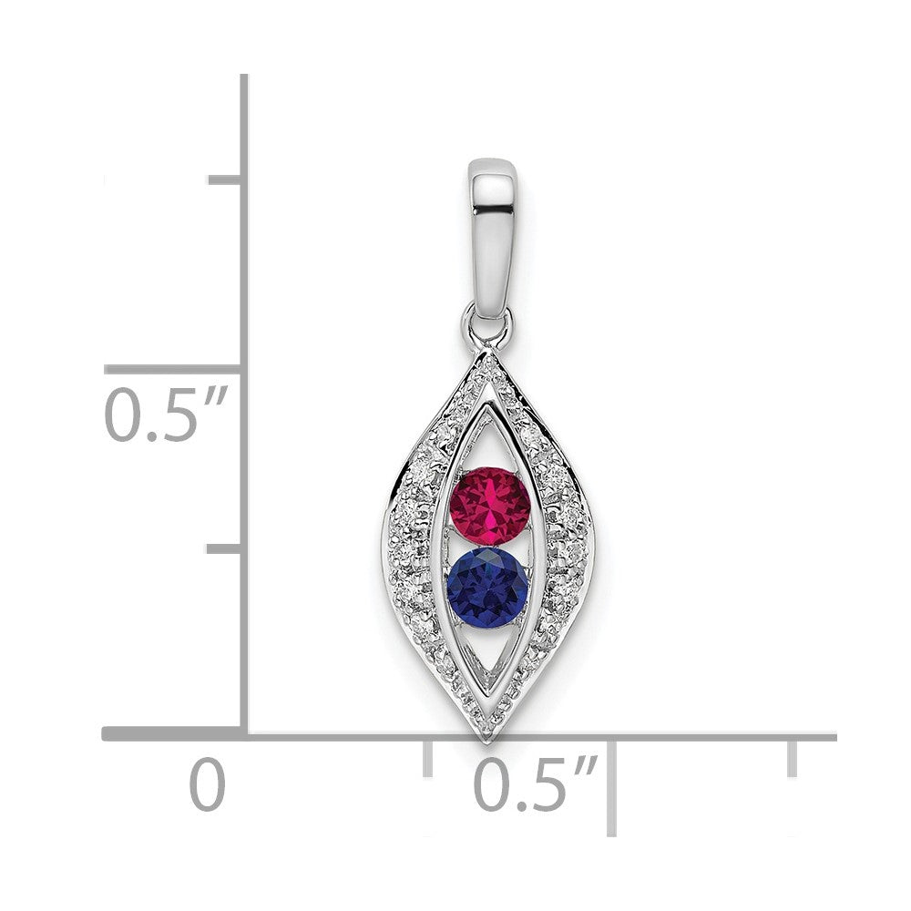 14K White Gold Family Jewelry Synthetic Stone & Diamond Set Pendant