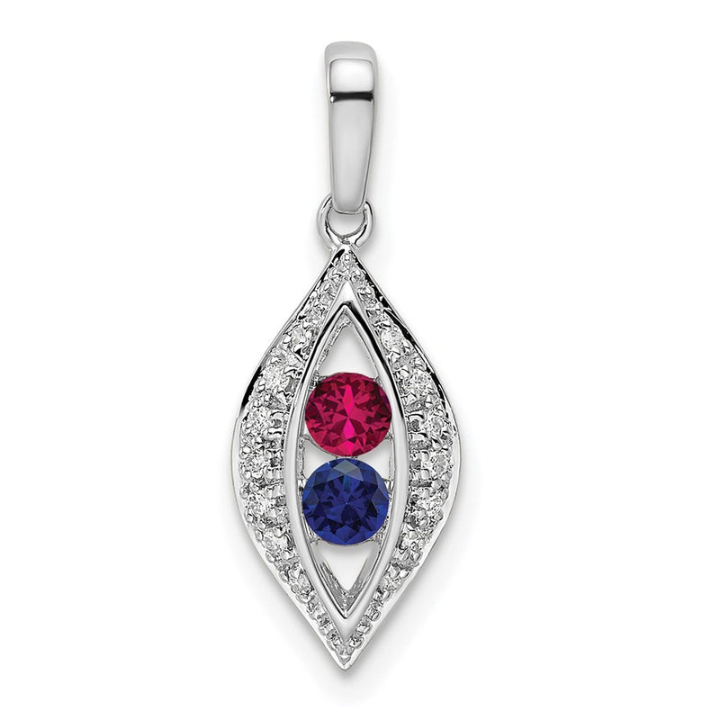 14K White Gold Family Jewelry Synthetic Stone & Diamond Set Pendant