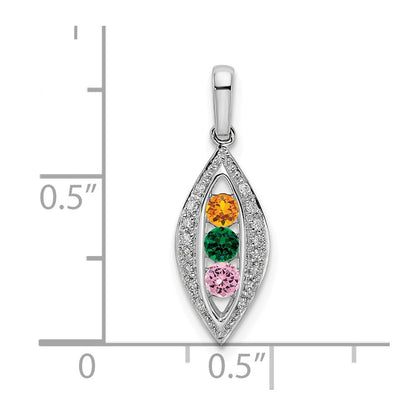 14K White Gold Family Jewelry Synthetic Stone & Diamond Set Pendant