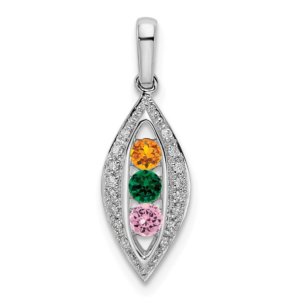 14K White Gold Family Jewelry Synthetic Stone & Diamond Set Pendant