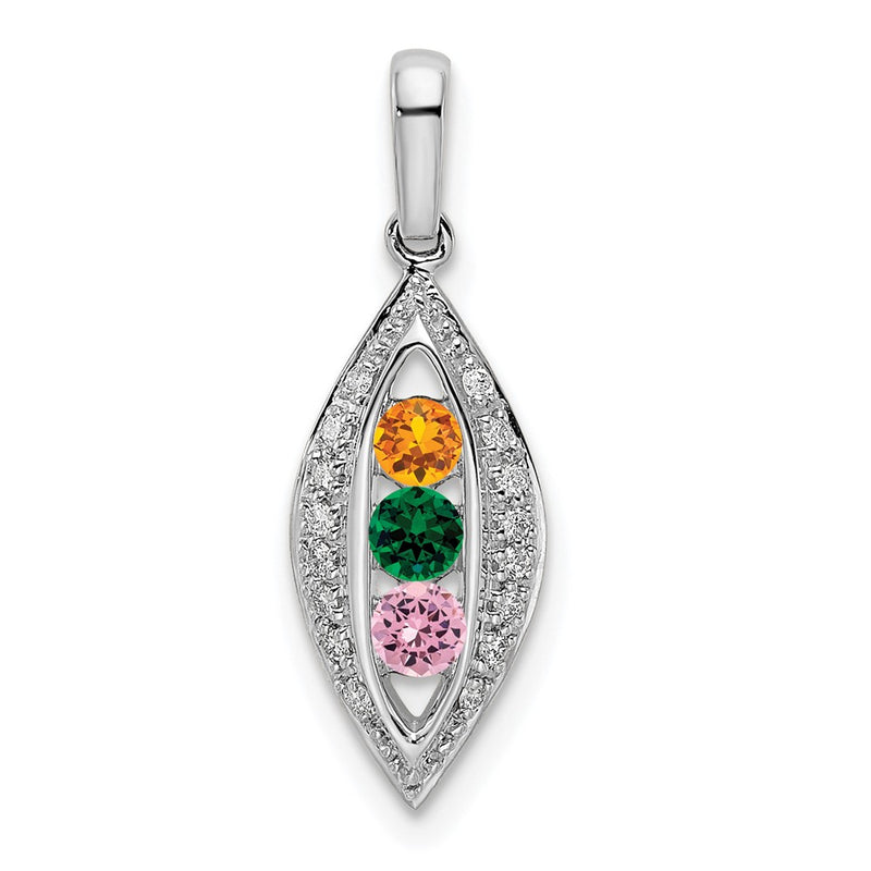 14K White Gold Family Jewelry Genuine Stone & Diamond Set Pendant