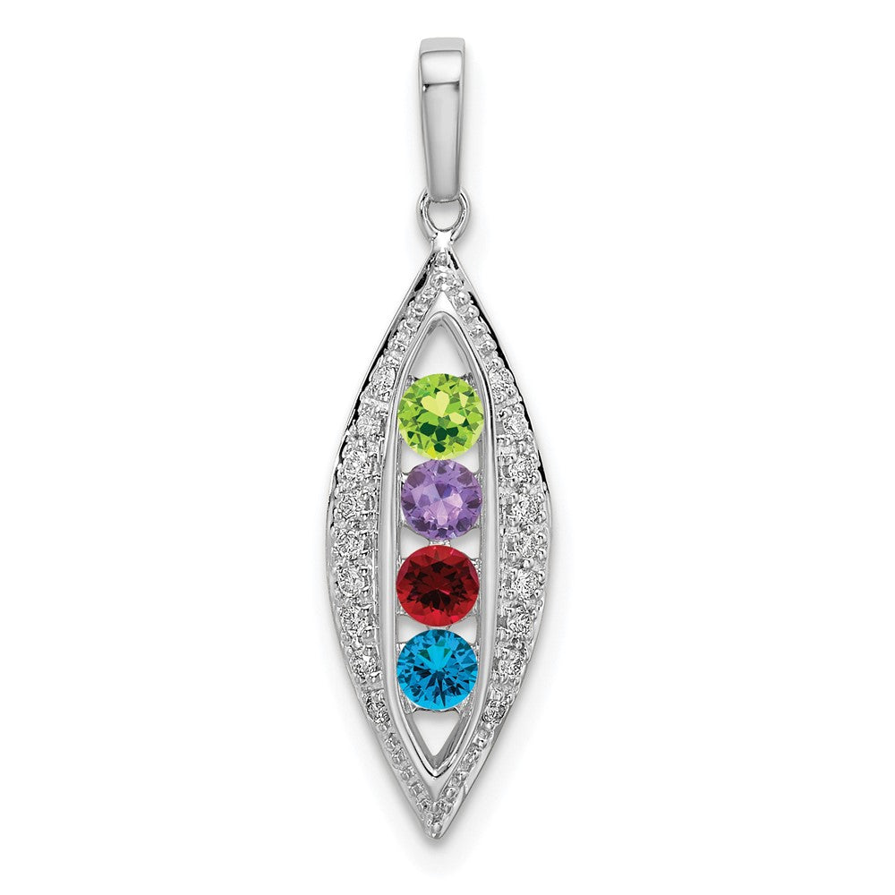14K White Gold Family Jewelry Synthetic Stone & Diamond Set Pendant
