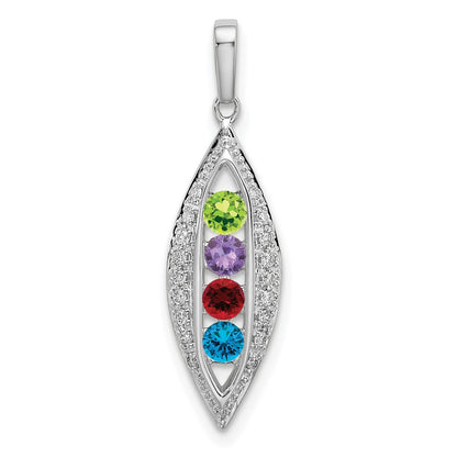 14K White Gold Family Jewelry Synthetic Stone & Diamond Set Pendant