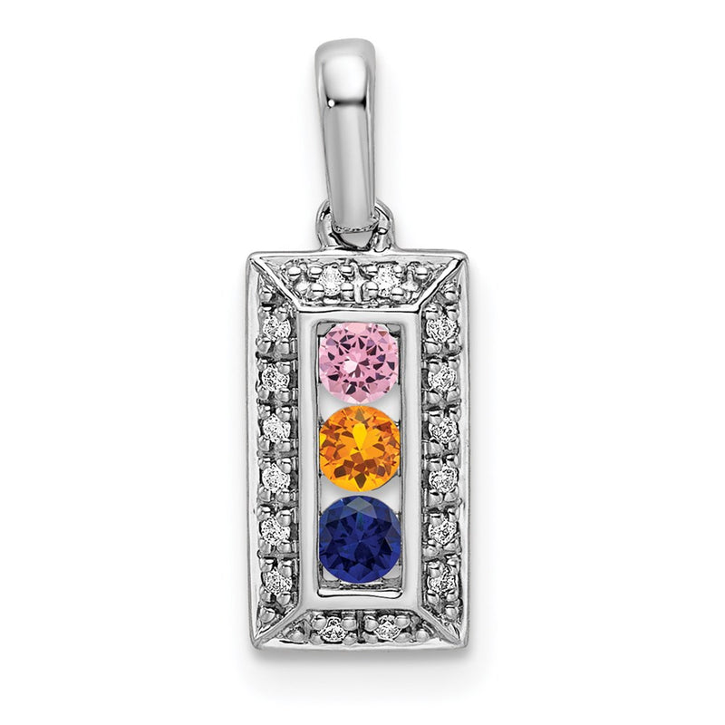 14K White Gold Family Jewelry Synthetic Stone & Diamond Set Pendant