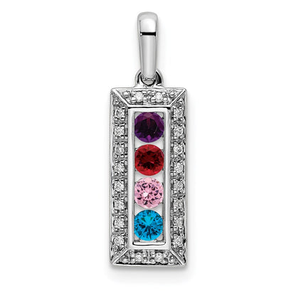 14K White Gold Family Jewelry Synthetic Stone & Diamond Set Pendant