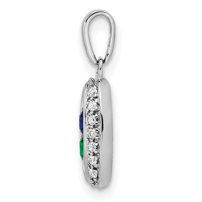 14K White Gold Family Jewelry Genuine Stone & Diamond Set Pendant
