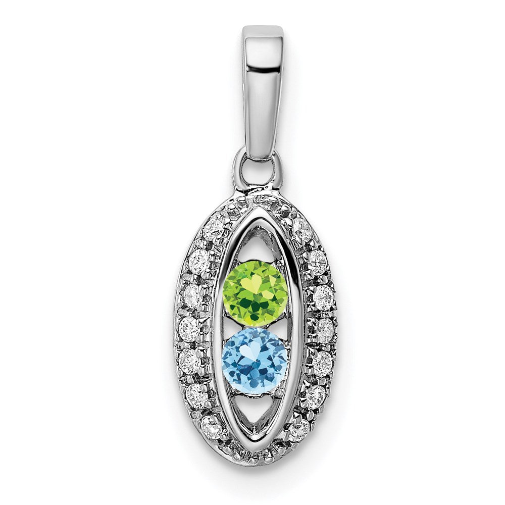 14K White Gold Family Jewelry Synthetic Stone & Diamond Set Pendant
