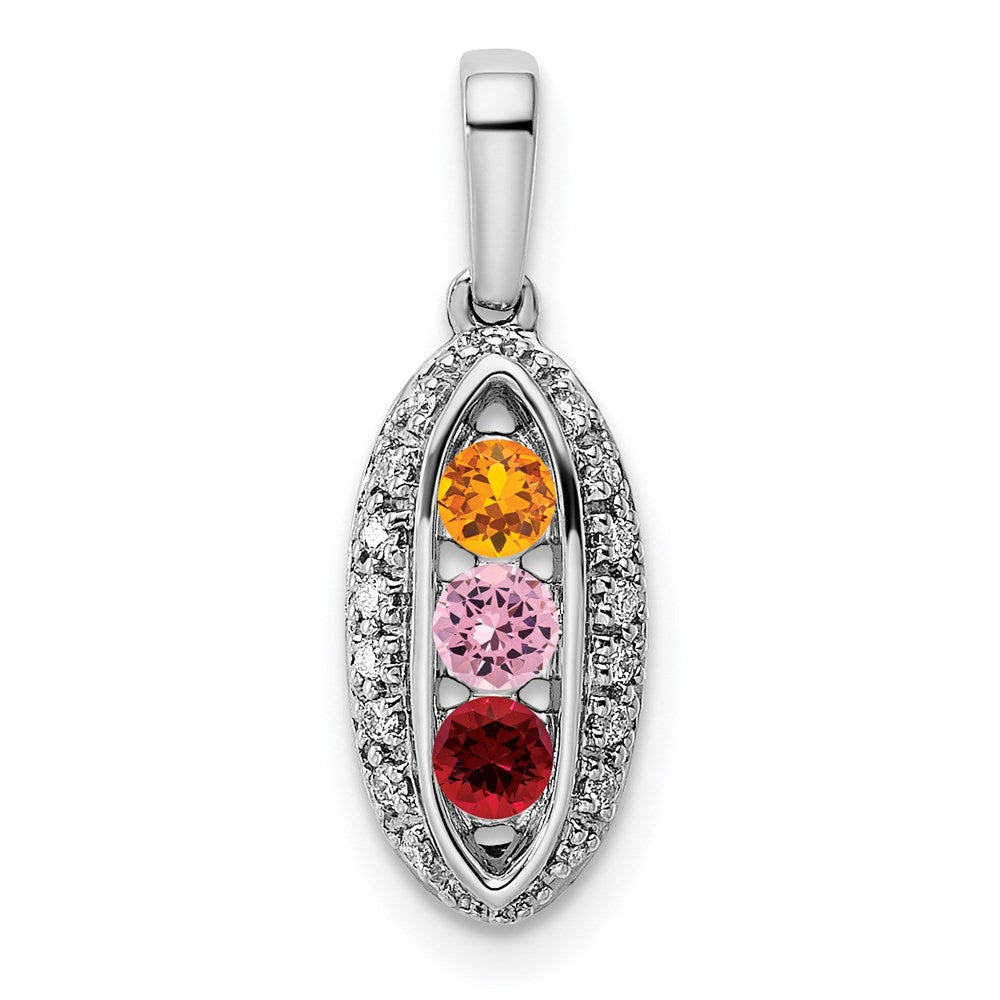 14K White Gold Family Jewelry Genuine Stone & Diamond Set Pendant