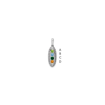 14K White Gold Family Jewelry Synthetic Stone & Diamond Set Pendant