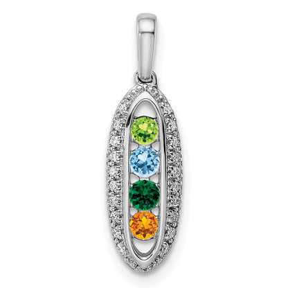 14K White Gold Family Jewelry Synthetic Stone & Diamond Set Pendant