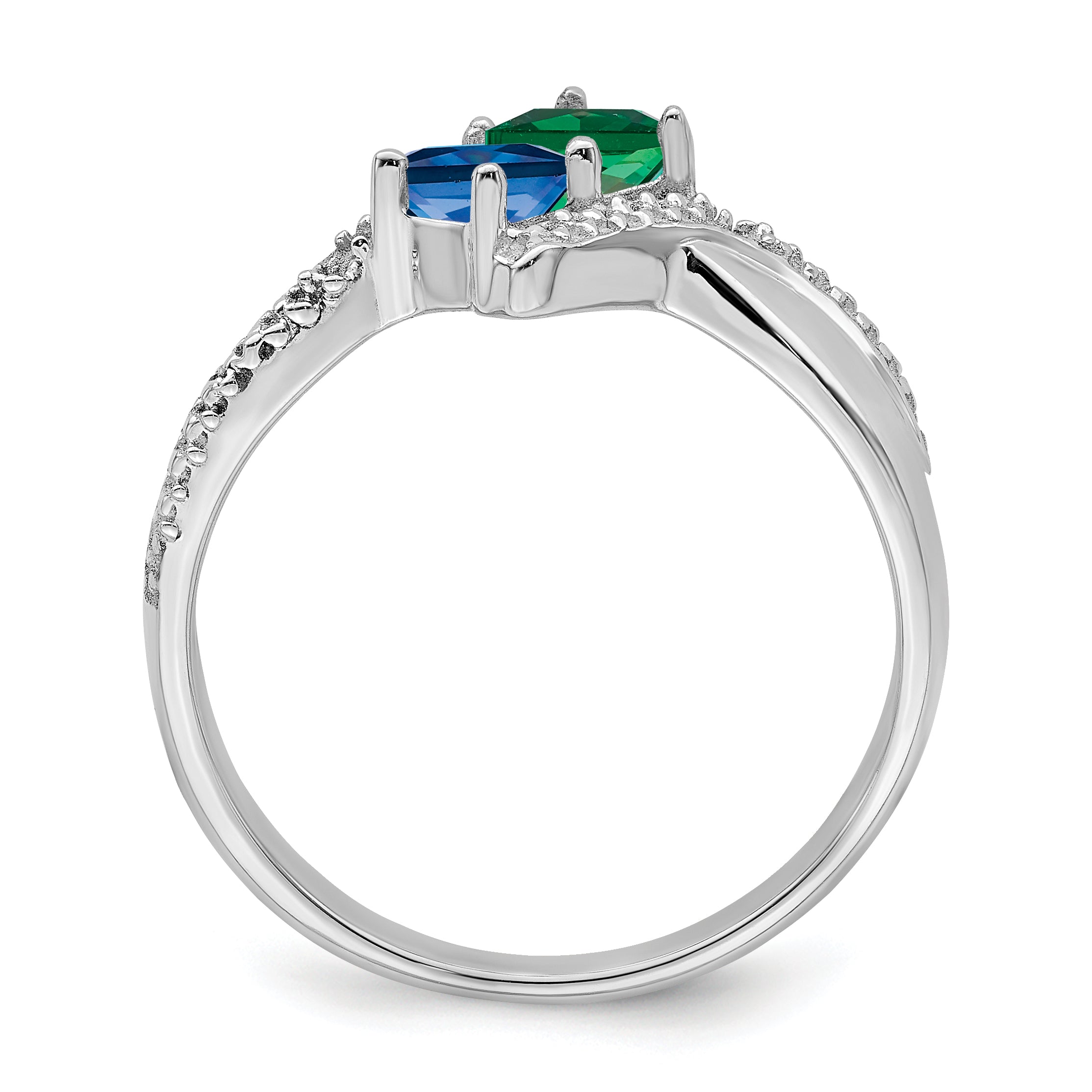 14K White Gold Personalized 2 Name Diamond And Genuine Stone Couple'S Ring