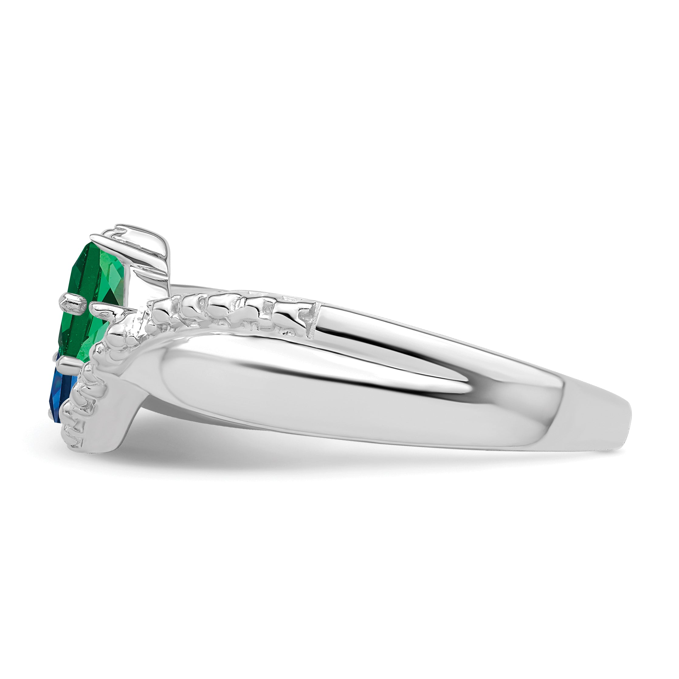 14K White Gold Personalized 2 Name Diamond And Genuine Stone Couple'S Ring