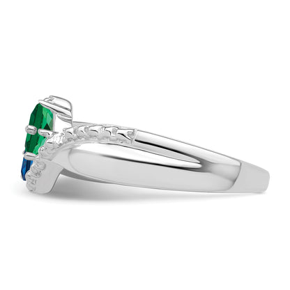 14K White Gold Personalized 2 Name Diamond And Genuine Stone Couple'S Ring