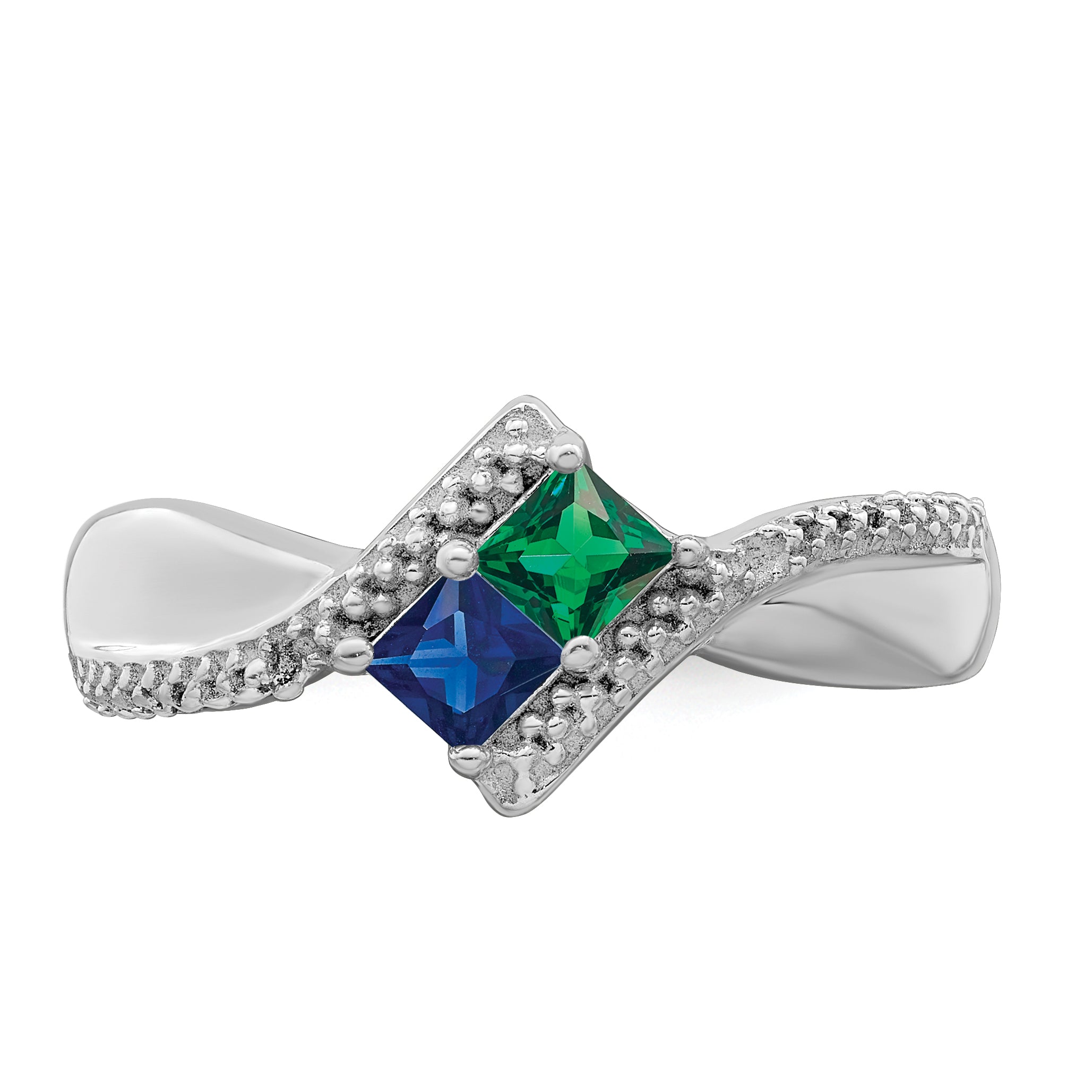 14K White Gold Personalized 2 Name Diamond And Genuine Stone Couple'S Ring