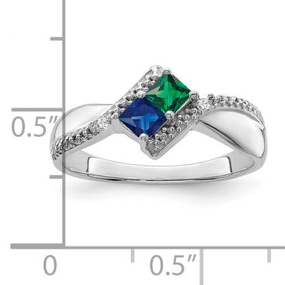 14K White Gold Personalized 2 Name Diamond And Genuine Stone Couple'S Ring