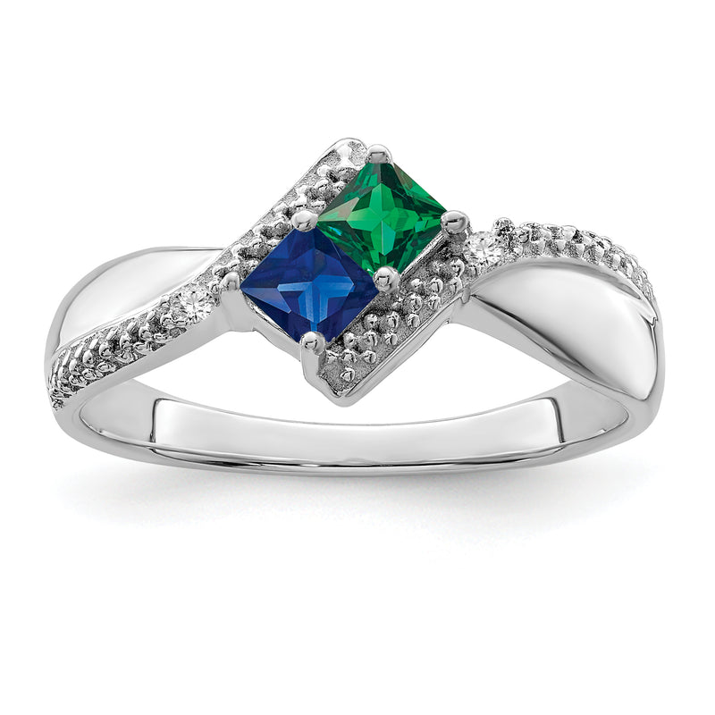 14K White Gold Personalized 2 Name Diamond And Genuine Stone Couple'S Ring