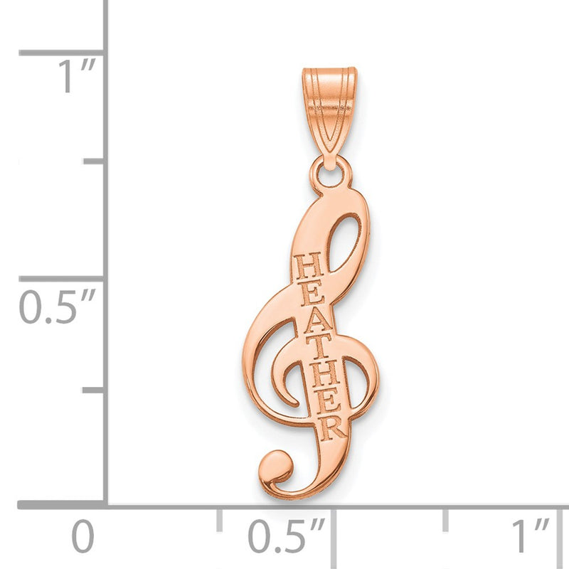 Rose Plated Sterling Silver/Rose Personalized Music Note Pendant