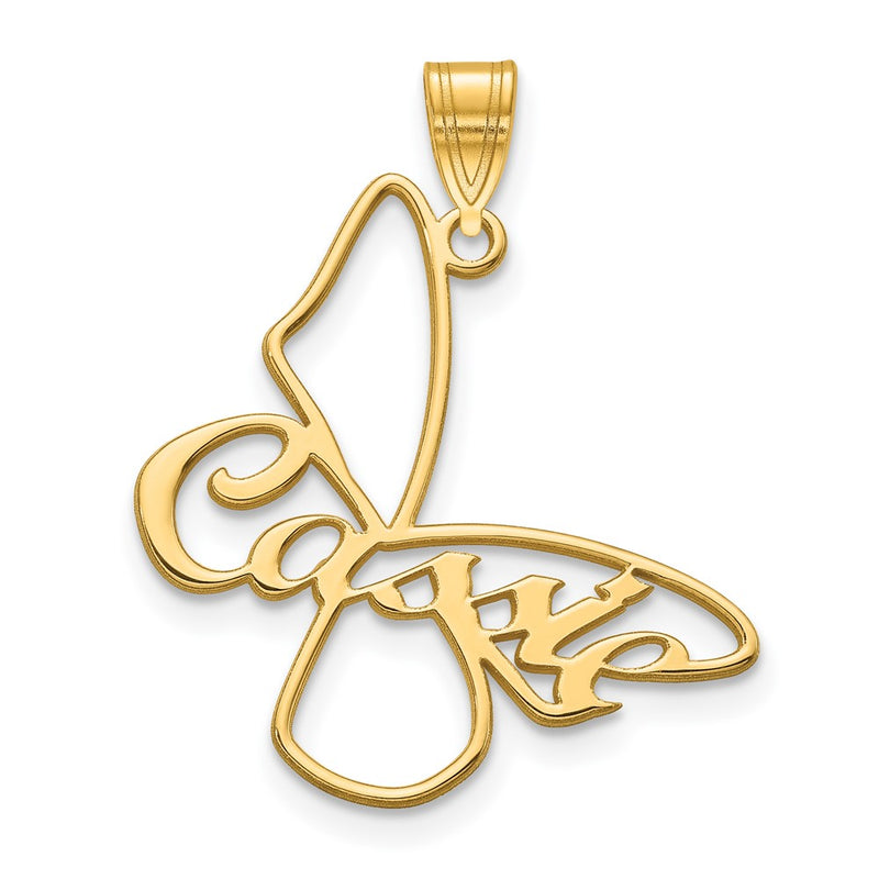 14K Yellow Gold Small Butterfly With Name Pendant