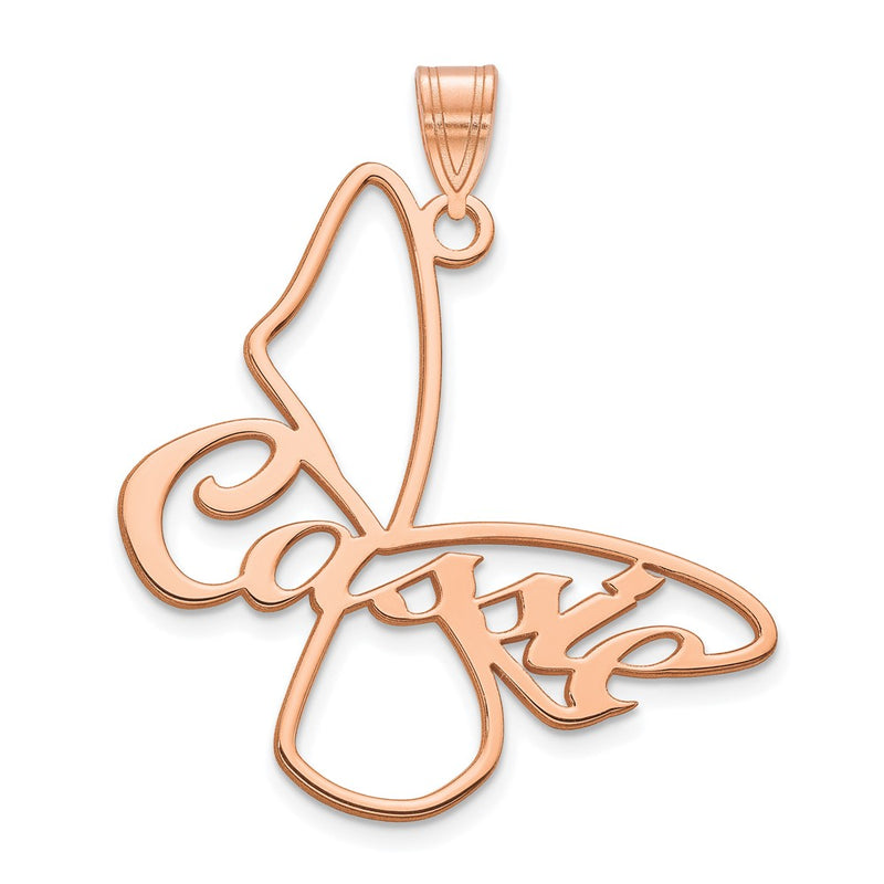 Rose Plated Sterling Silver/Rose Large Butterfly With Name Pendant