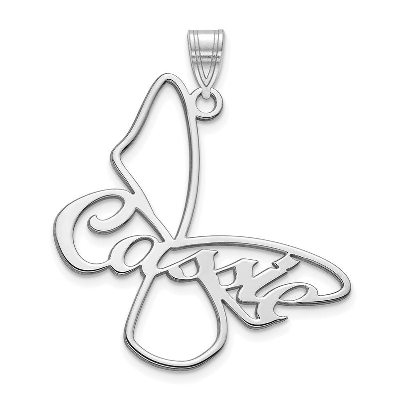 14K White Gold Large Butterfly With Name Pendant