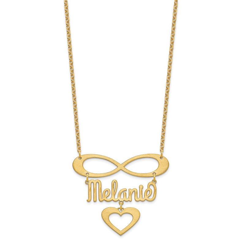 14K Yellow Gold Brushed Infinity/Heart And Name Necklace