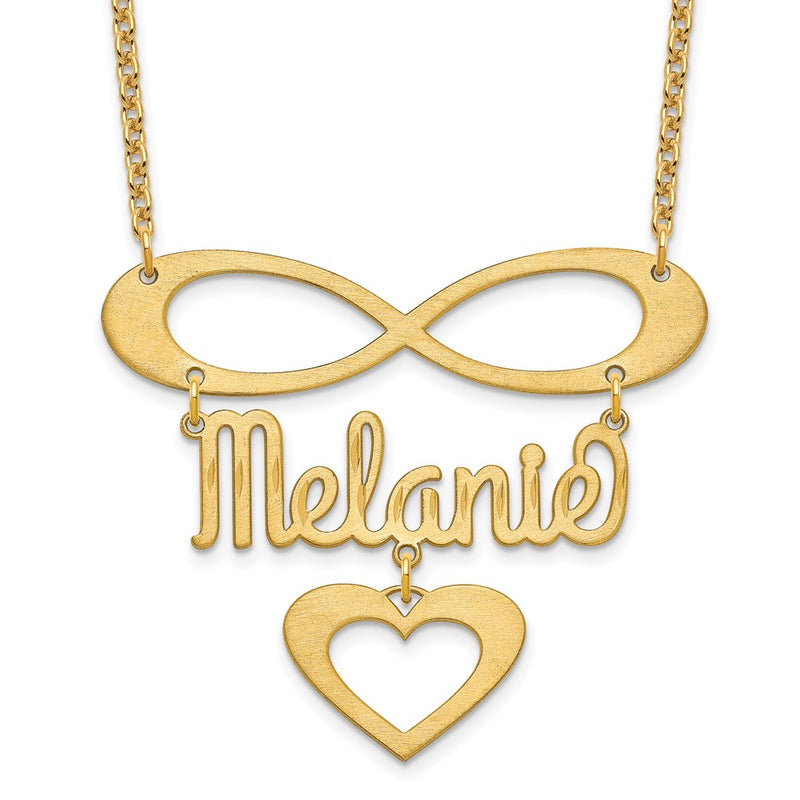 14K Yellow Gold Brushed Infinity/Heart And Name Necklace